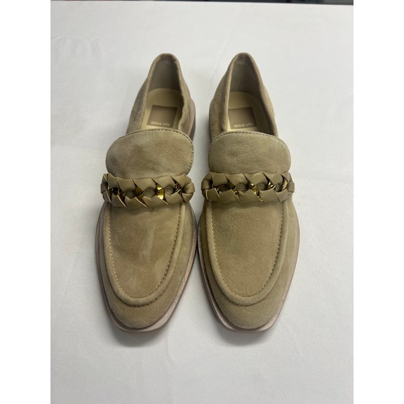 New Dolce Vita Tan Suede Braided Chain Loafers Almond Toe Slip On Shoes 7.5 - Picture 2 of 7